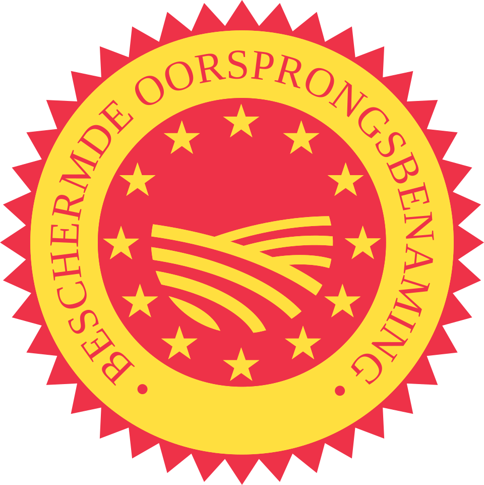 EU-keurmerk beschermde oorsprongsbenaming in rood en geel