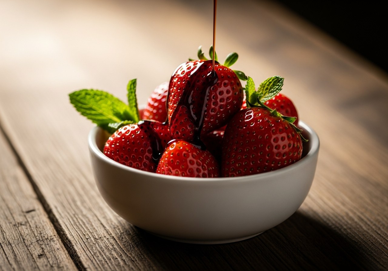 Erdbeeren mit süßem Balsamico (mit künstlicher Intelligenz erstelltes Bild)